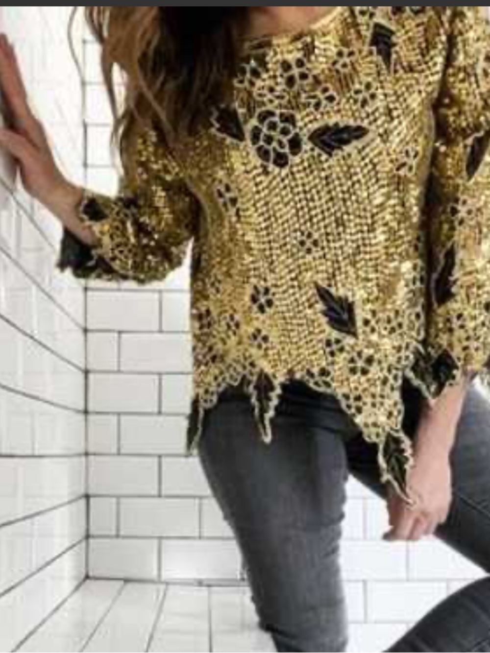 Vintage Gold beaded Floral Lace Women's Top - Gunit